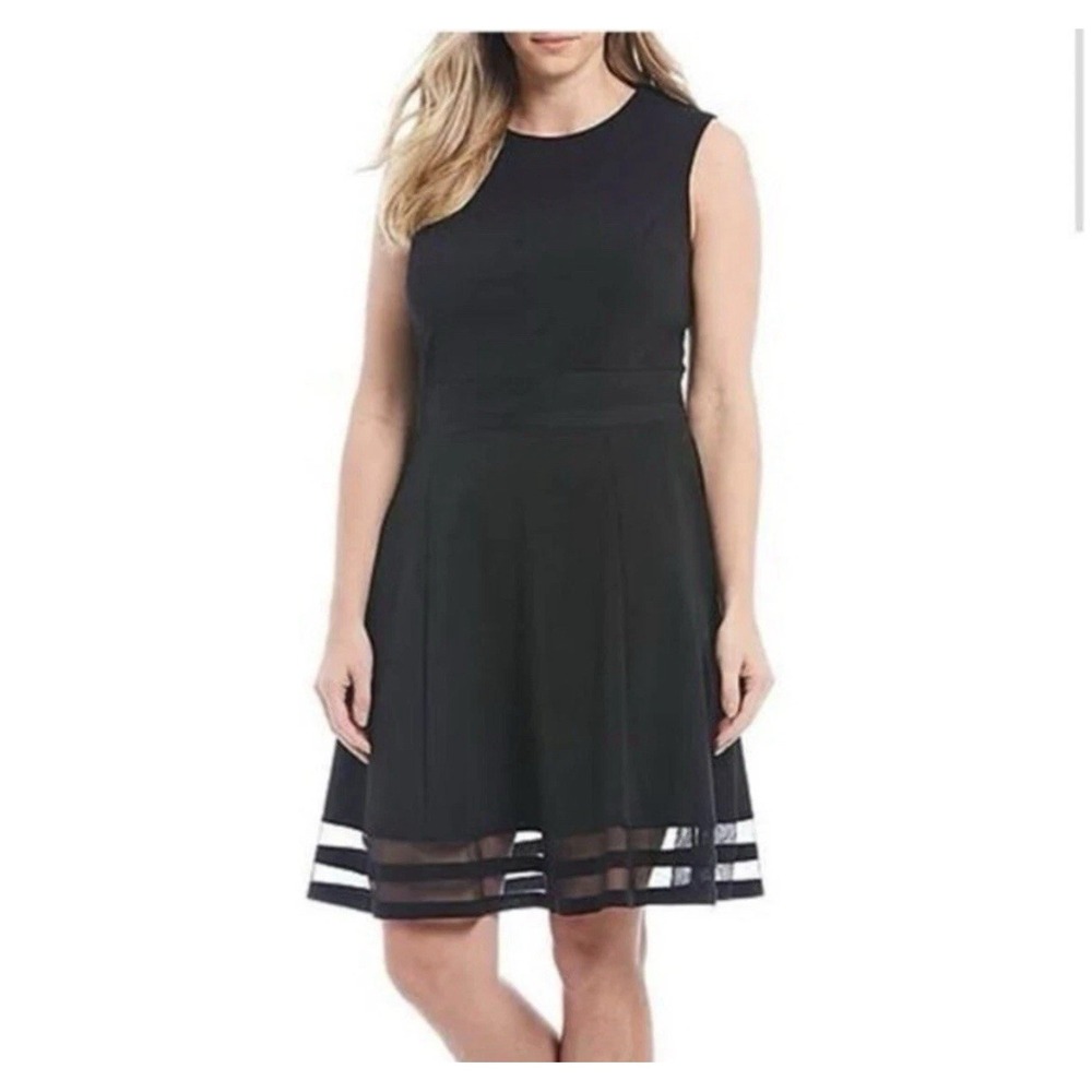 Calvin Klein Women's 10 Illusion Trim Hem Fit & Flare Dress Sleeveless Black NWT